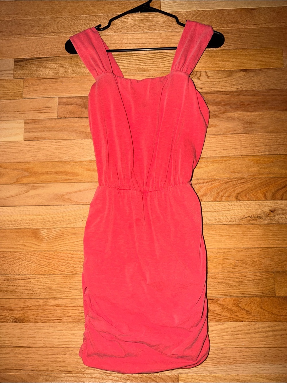 Sundry Coral Square-Neck Mini Dress - ruched sides